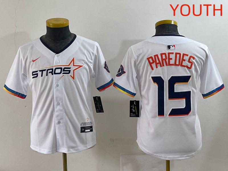Youth Houston Astros 15 Paredes White Fourth generation Joint Name 2025 Nike MLB Jersey style 1